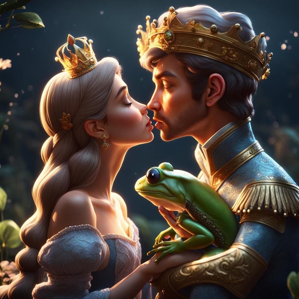 Princess Kisses Frog Prince in Cinematic 3D Render