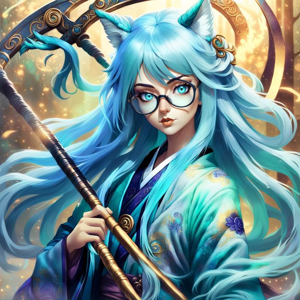 Regal Kitsune Woman Portrait with Scythe