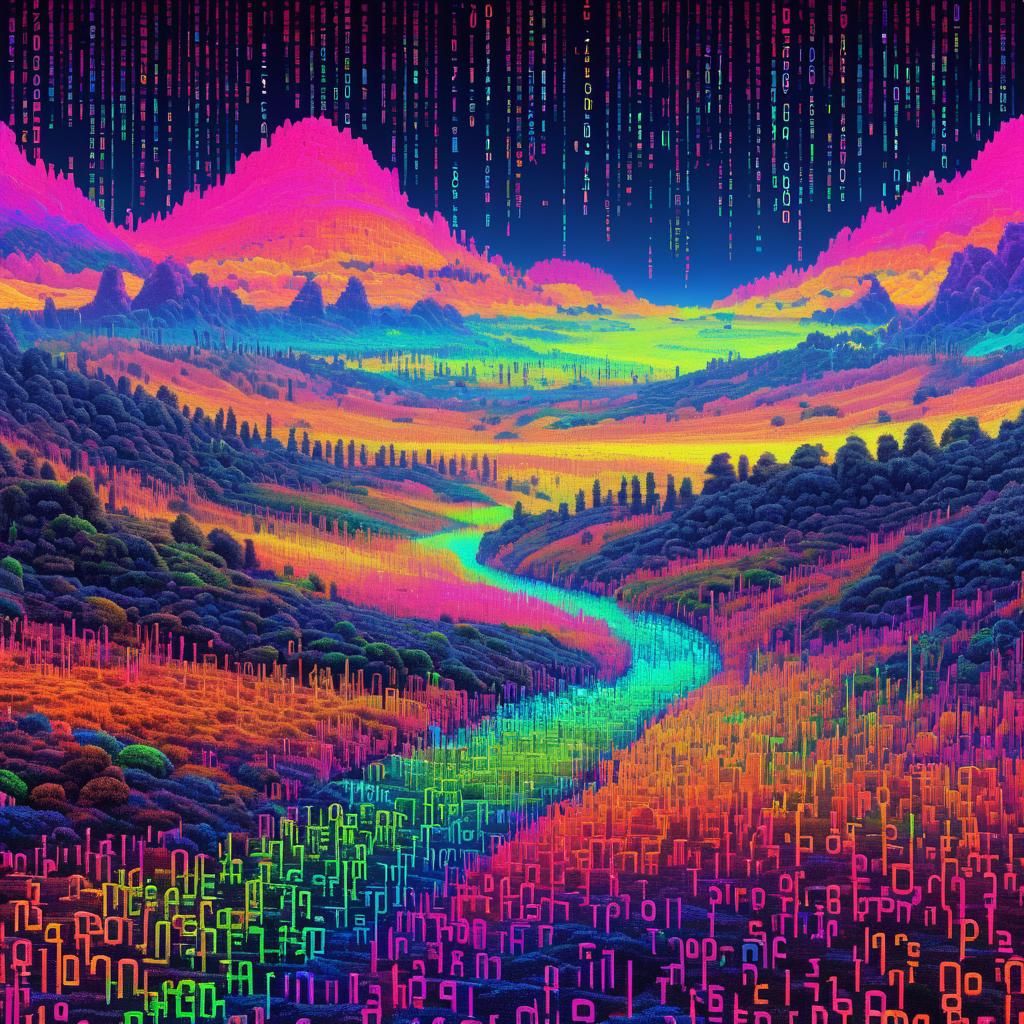Fluorescent Binary Code Dreamscape in Detail