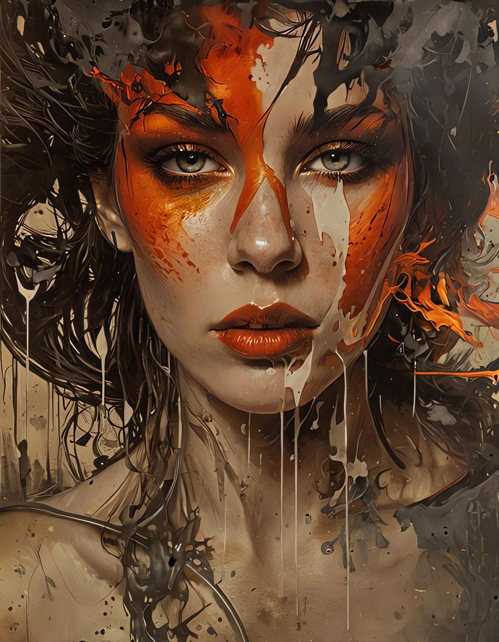 Fiery Hellscape: Curvy Liquid Metal Portrait