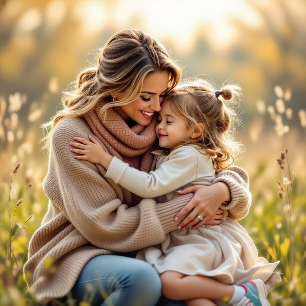 Aunt and Niece Embrace in Hyperrealistic Painting