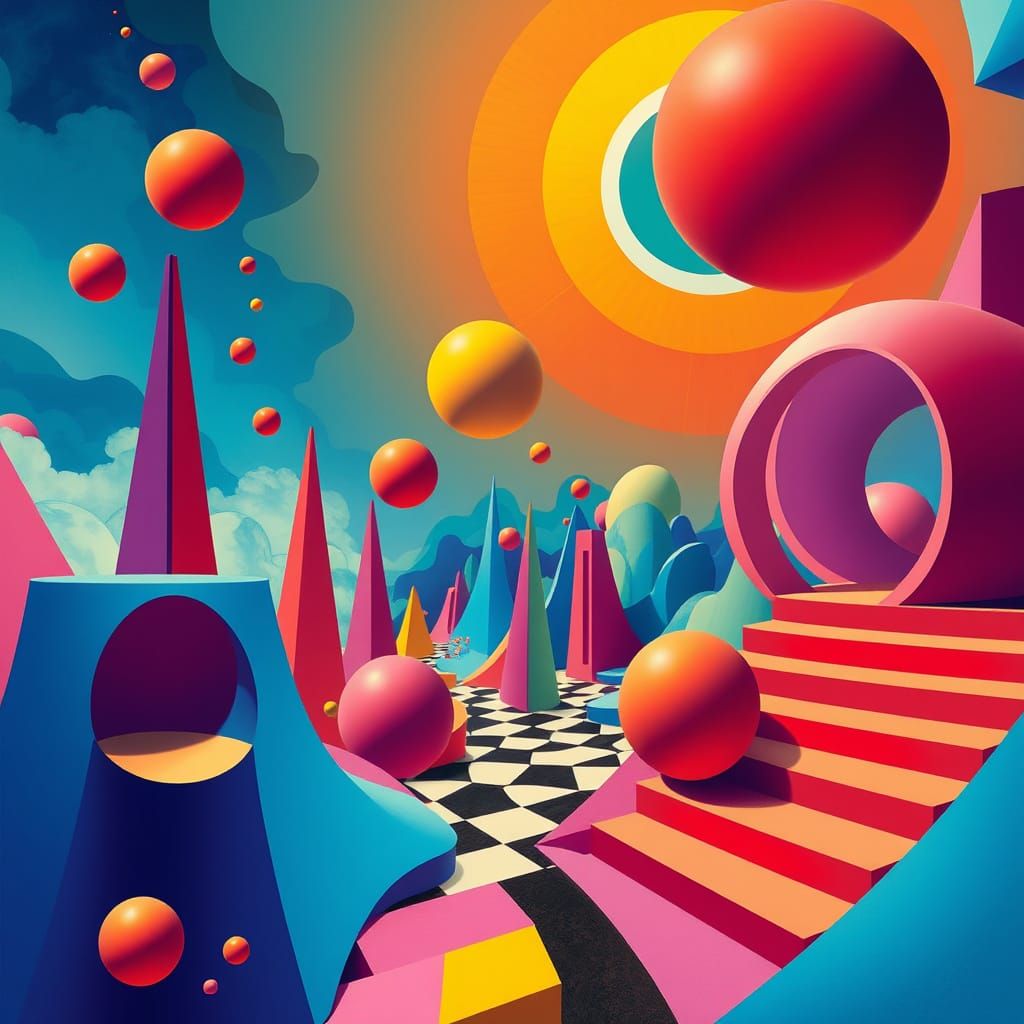 Surreal Geometric Dreamscape in Futuristic Style