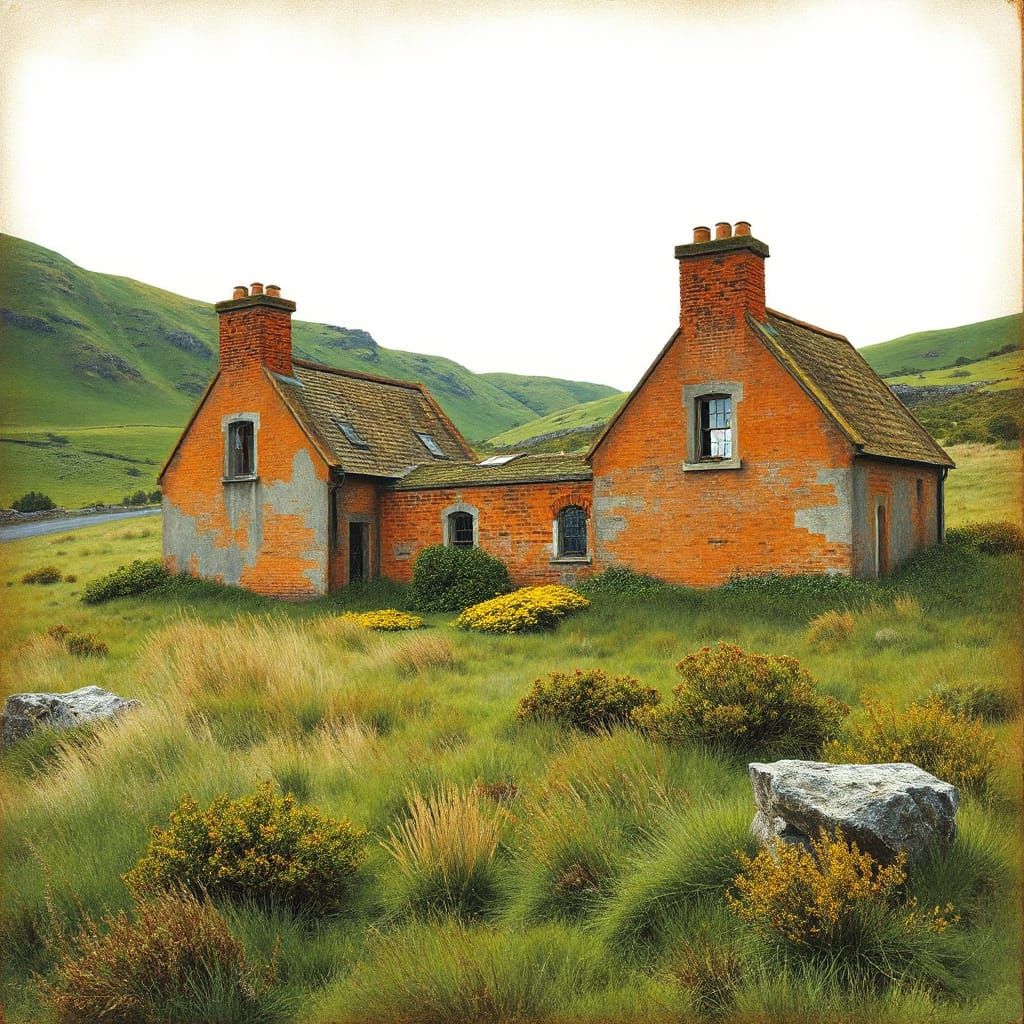 Isle of Skye Scotland Brick Buildings in a Green Field