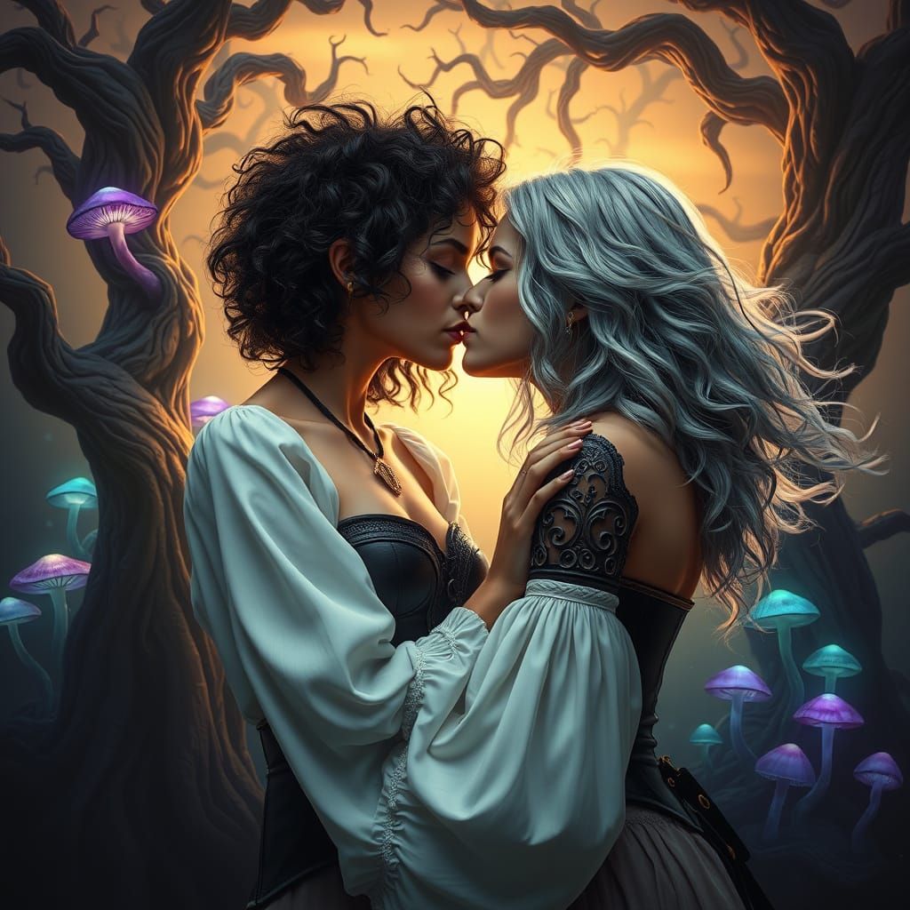 Ethereal Lesbian Moment in Fantastical Landscape