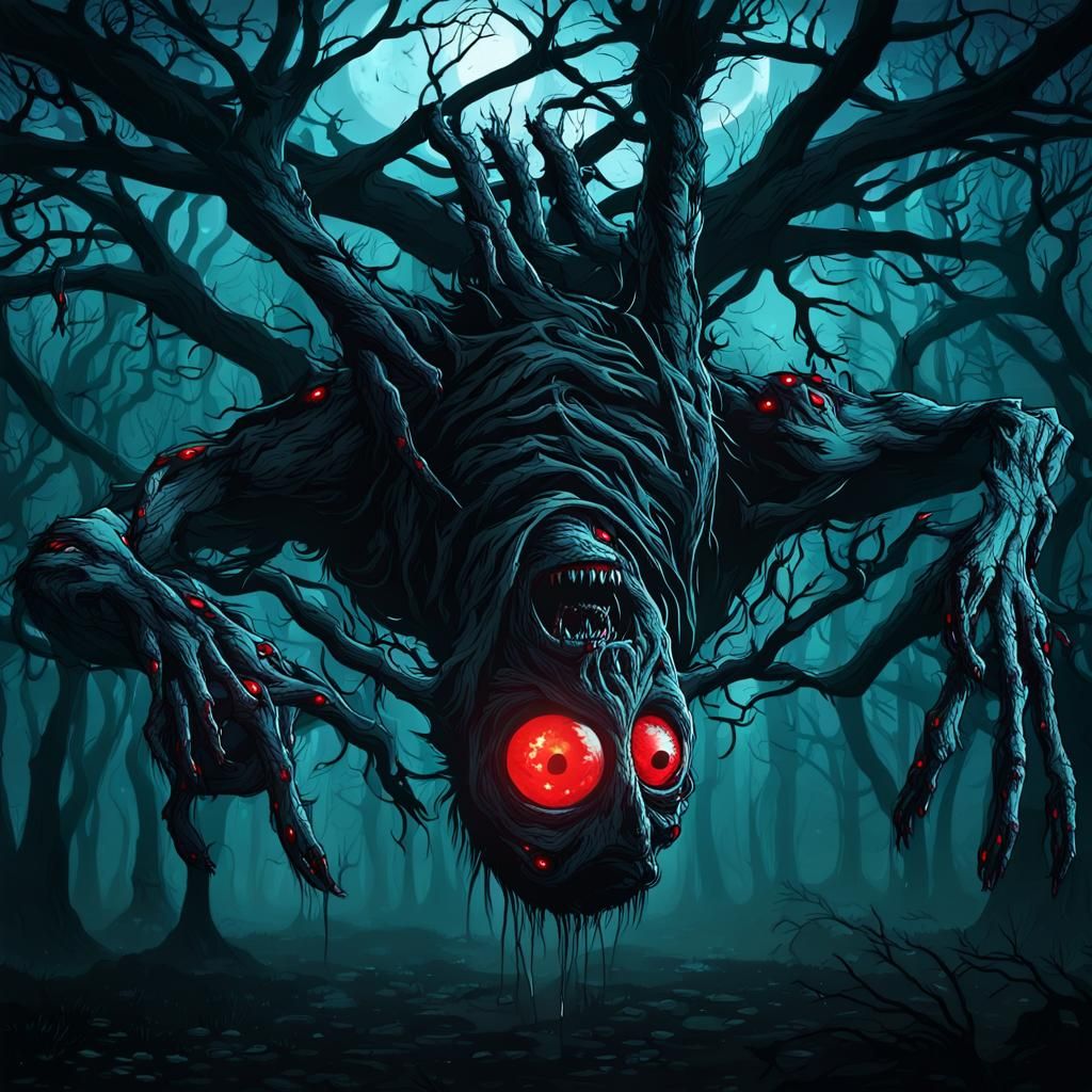 Eerie Creature Hanging Upside Down in the Night