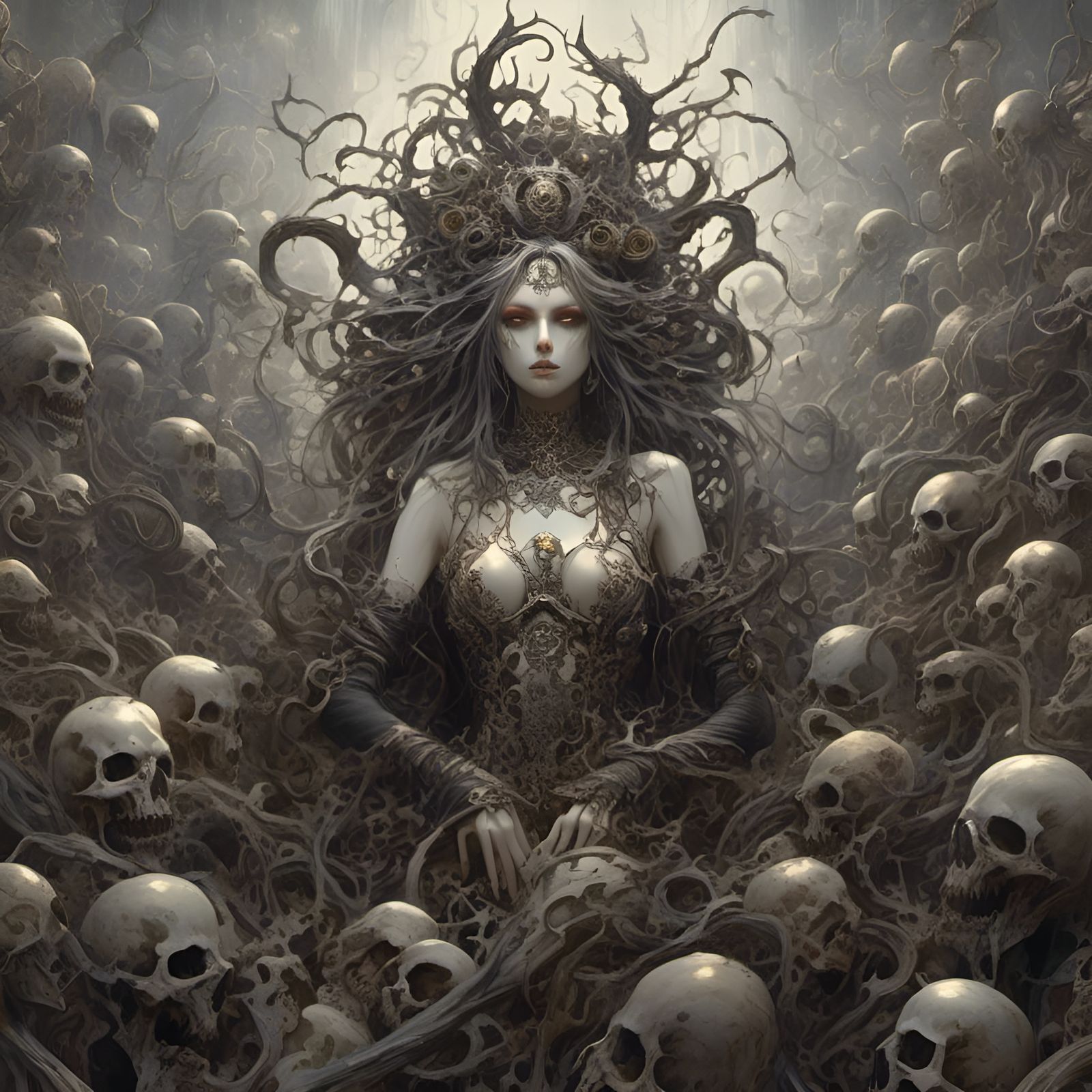 Surreal Anime Girl in Ethereal Horror Style