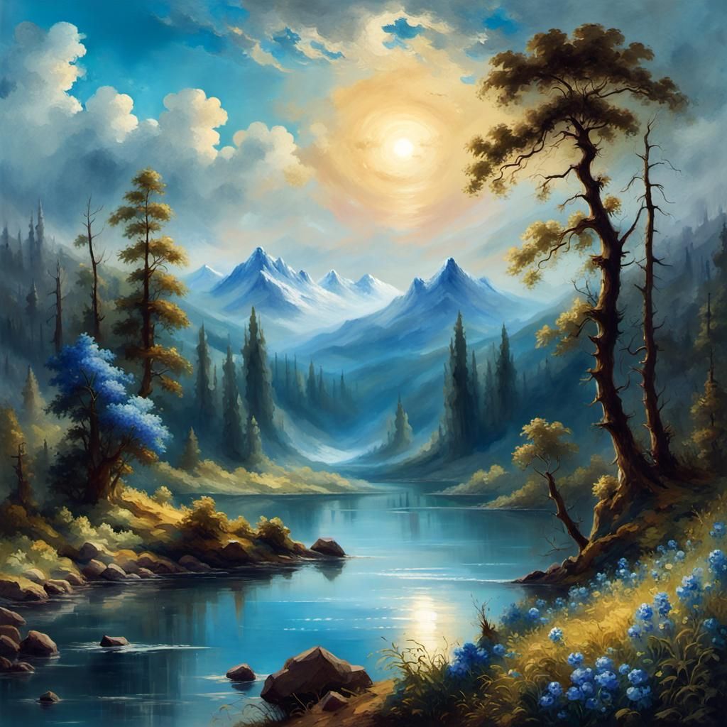 Lush Forest Creek Landscape as Oil Painting