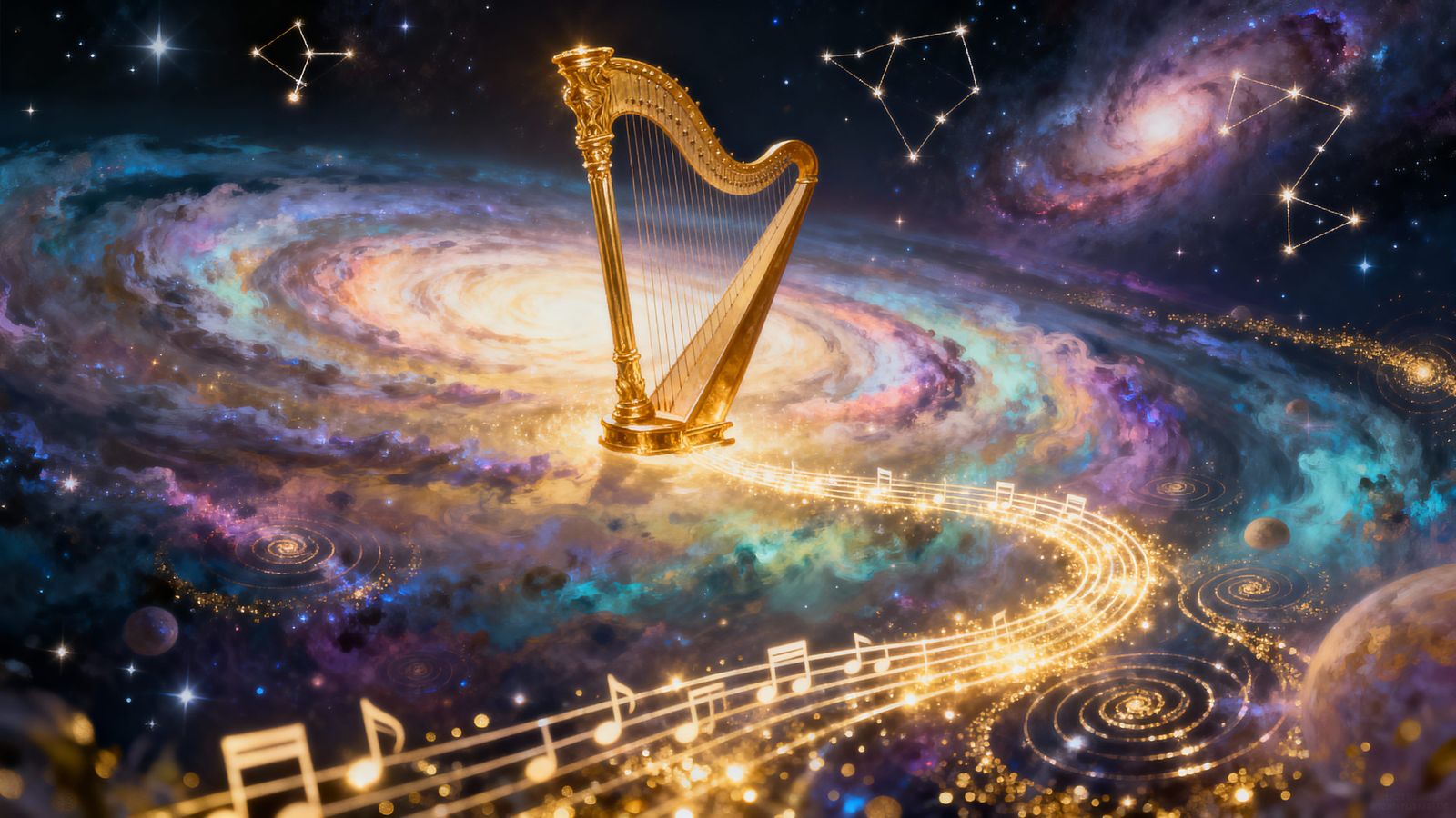 Celestial Harp Plays Creation's Song in Cosmic Expanse