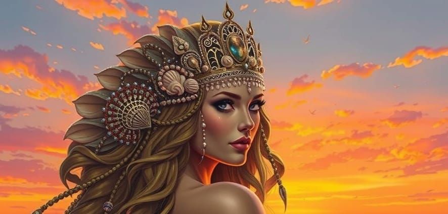 Sensual Goddess Basks in Ocean Sunset