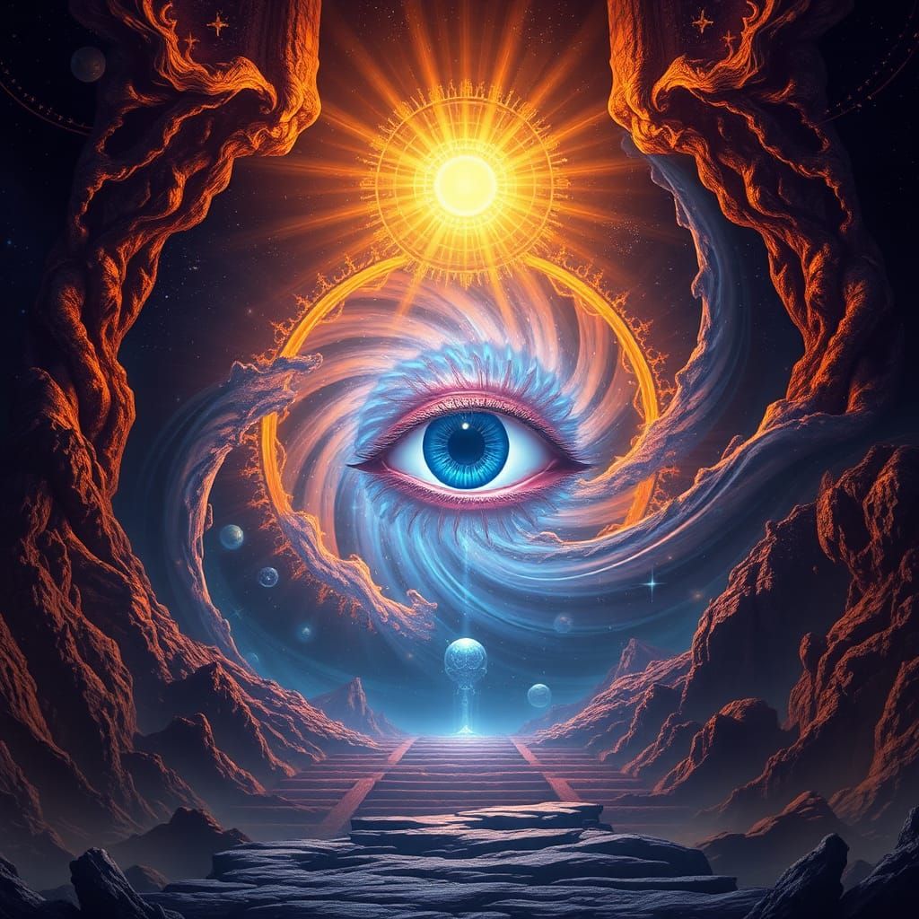 Mystical Portal with All-Seeing Eye in Sci-Fi Style