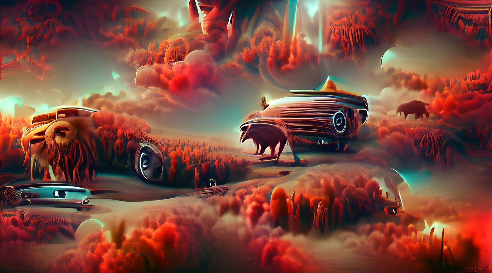 Evil Cybernetic Corn Lion in Sci-Fi Horror Art