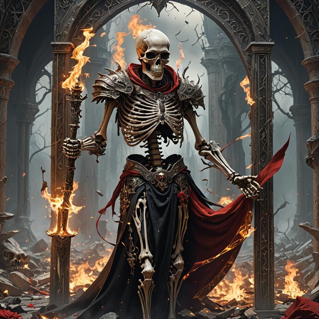 Tarot Card 'The Power' Skeleton in Dark Fantasy Style