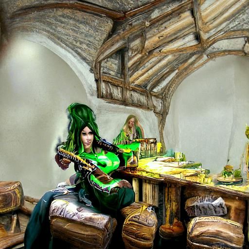 Half-Elf Bard Plays Mandolin: Photorealistic Digital Art
