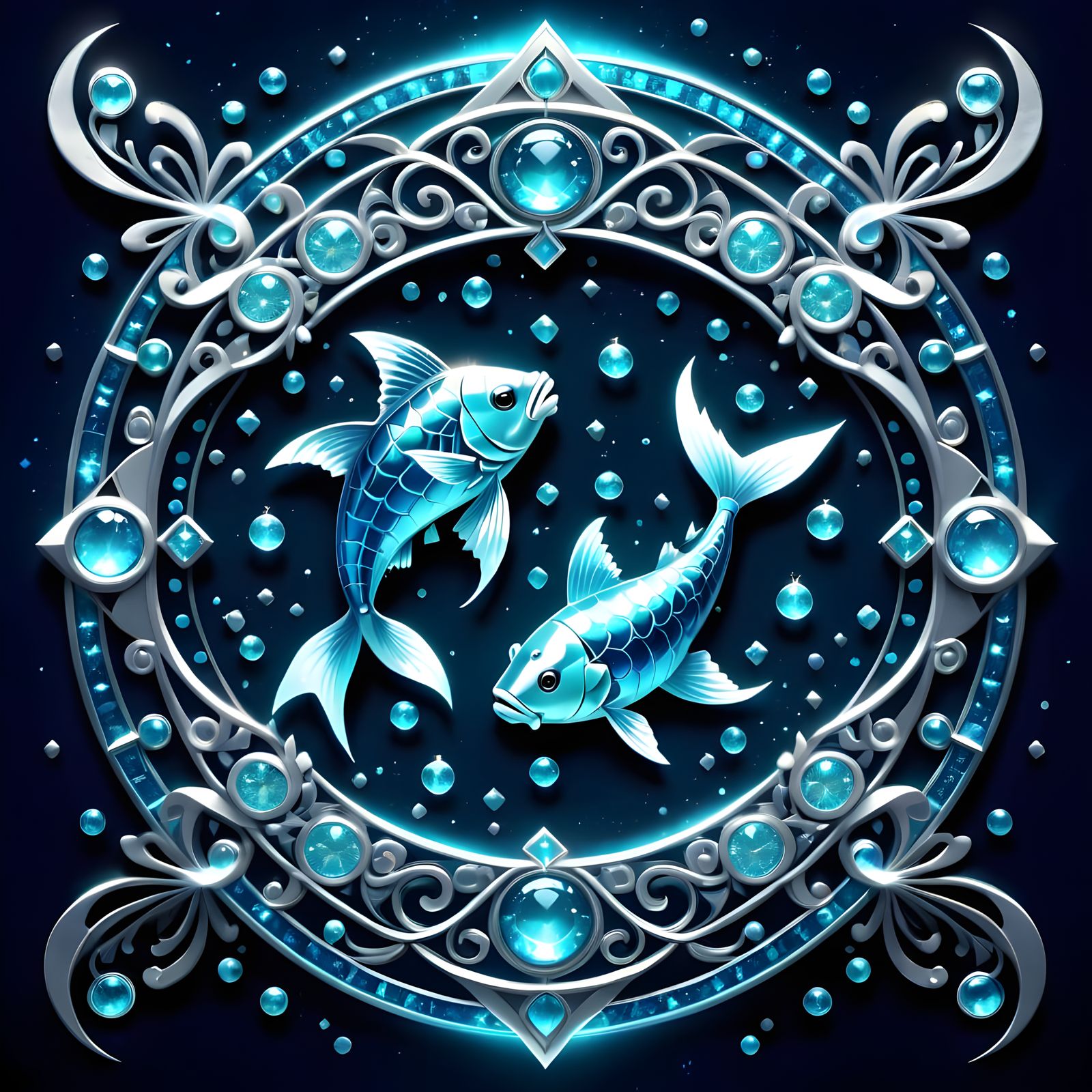 Surreal Cosmic Dance with Aquamarine Jewels and Glowing Deta...