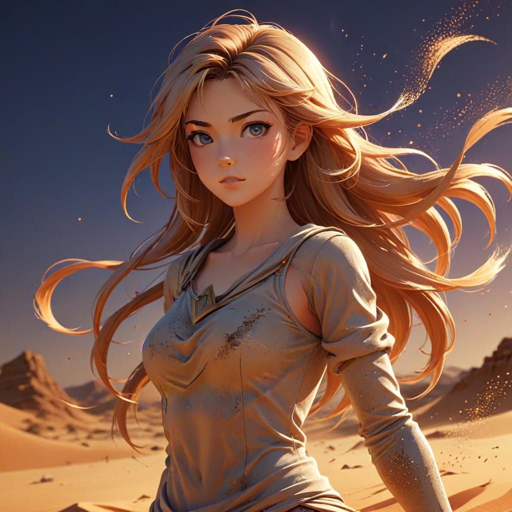 Sandswept Desert Goddess in Vibrant Anime Style