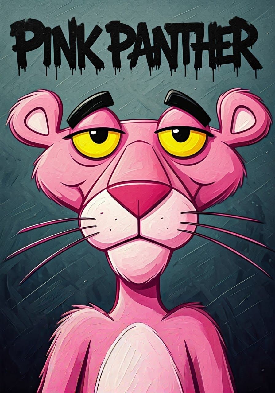 Pink Panther Grunge Poster in Mixed Media Style