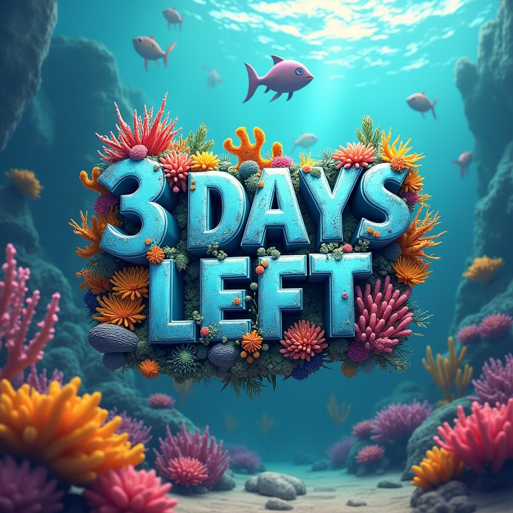 Vibrant 3D Ocean Text Model: "3 DAYS LEFT"