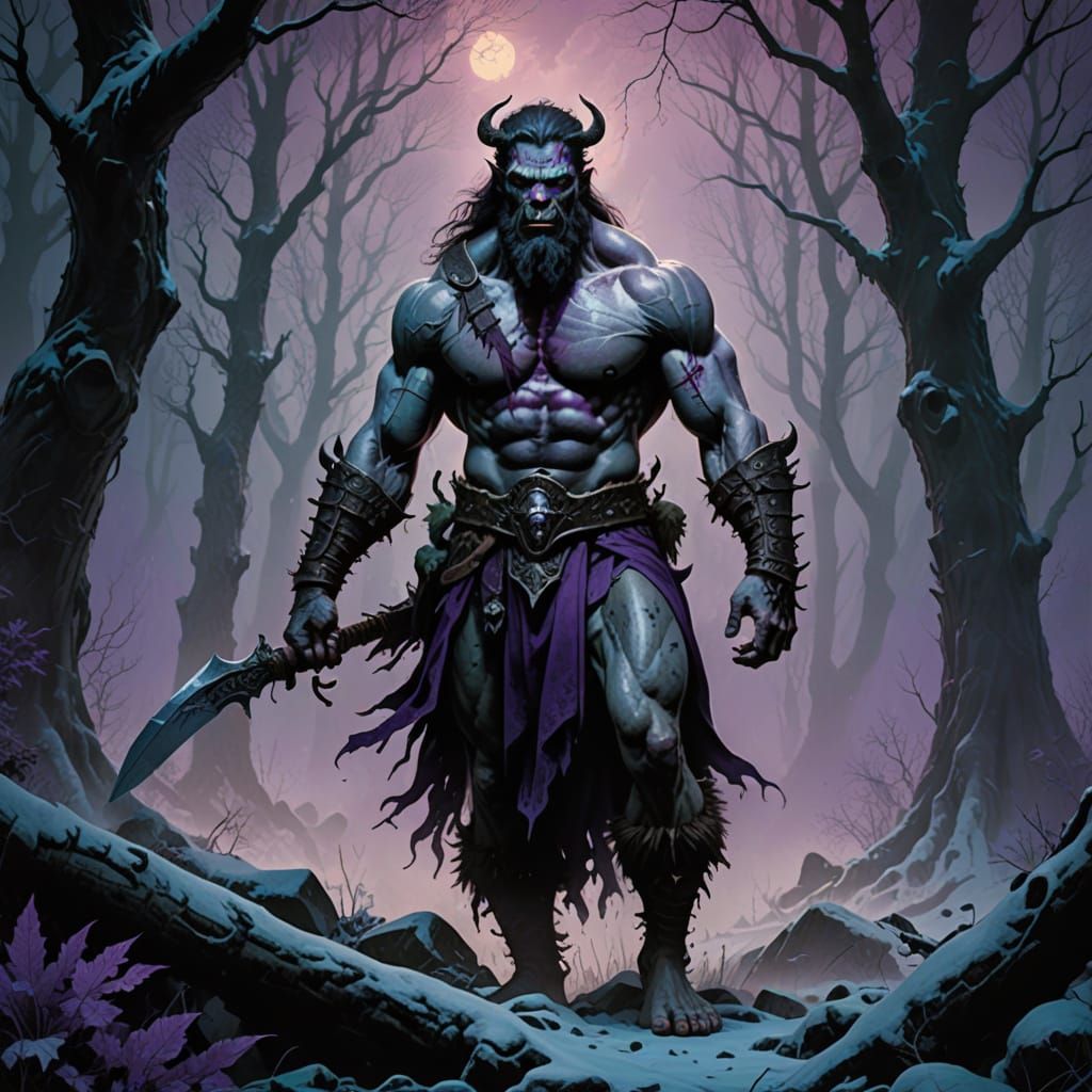 Undead Barbarian in Mystical Forest: Dark Fantasy Art