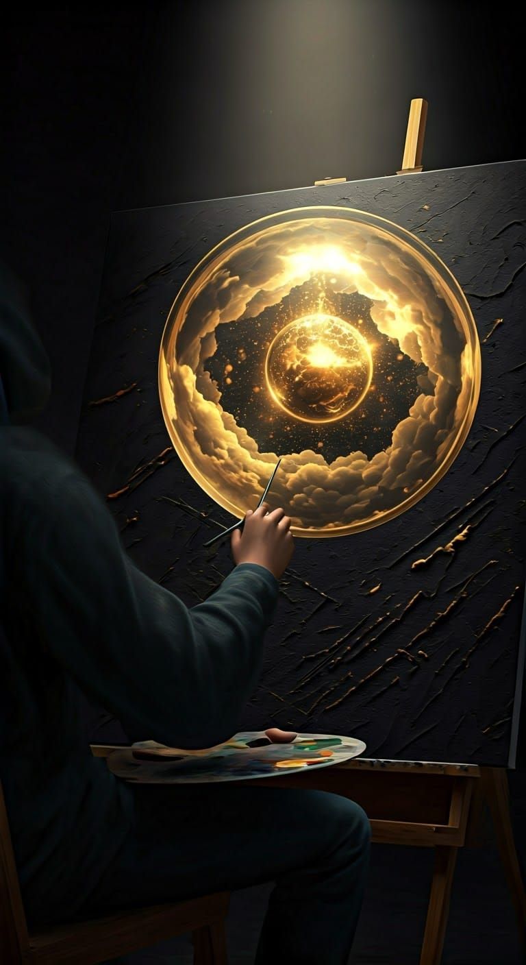 Photorealistic Oil Painting with Infinite Golden Cityscapes