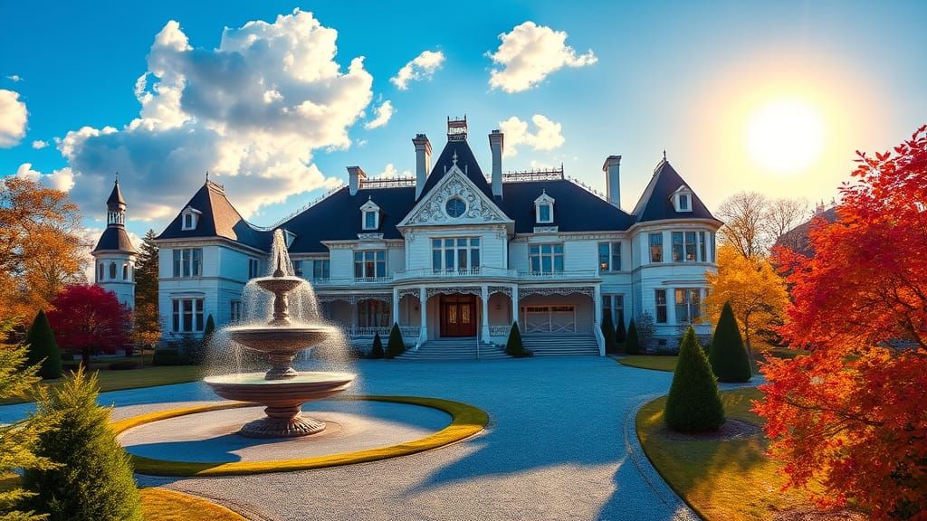 Victorian Mansion in a Vibrant, Dreamlike Landscape