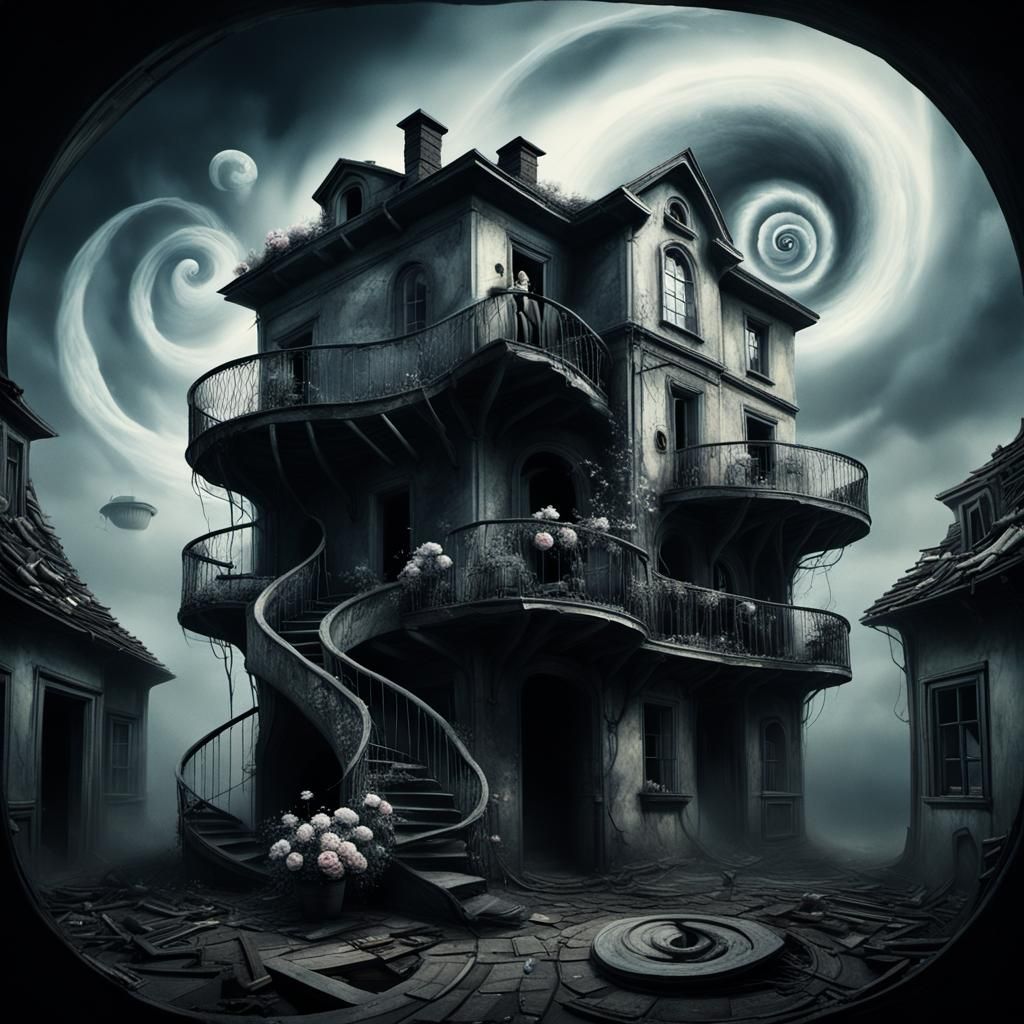 Ethereal Ghost in Old House, Surreal Dark Fantasy