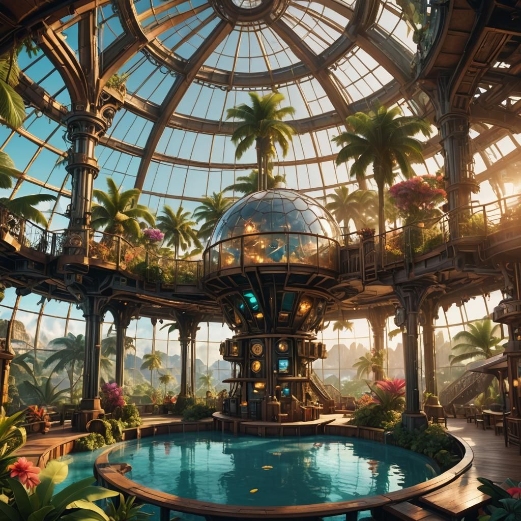 Futuristic Caribbean Paradise in Steampunk City