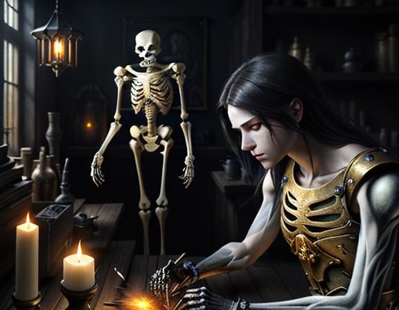 Furry Skeleton Repairing Femur: Dark Fantasy Concept Art