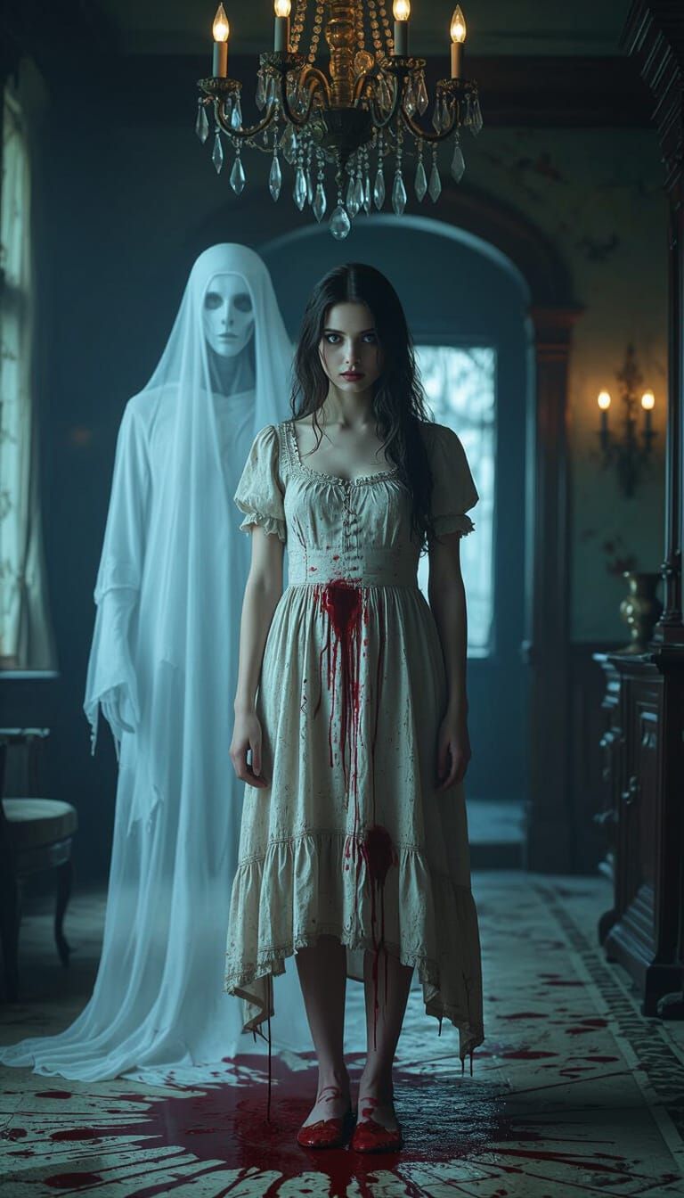 Haunting Ghostly Overlap in Eerie Mansion