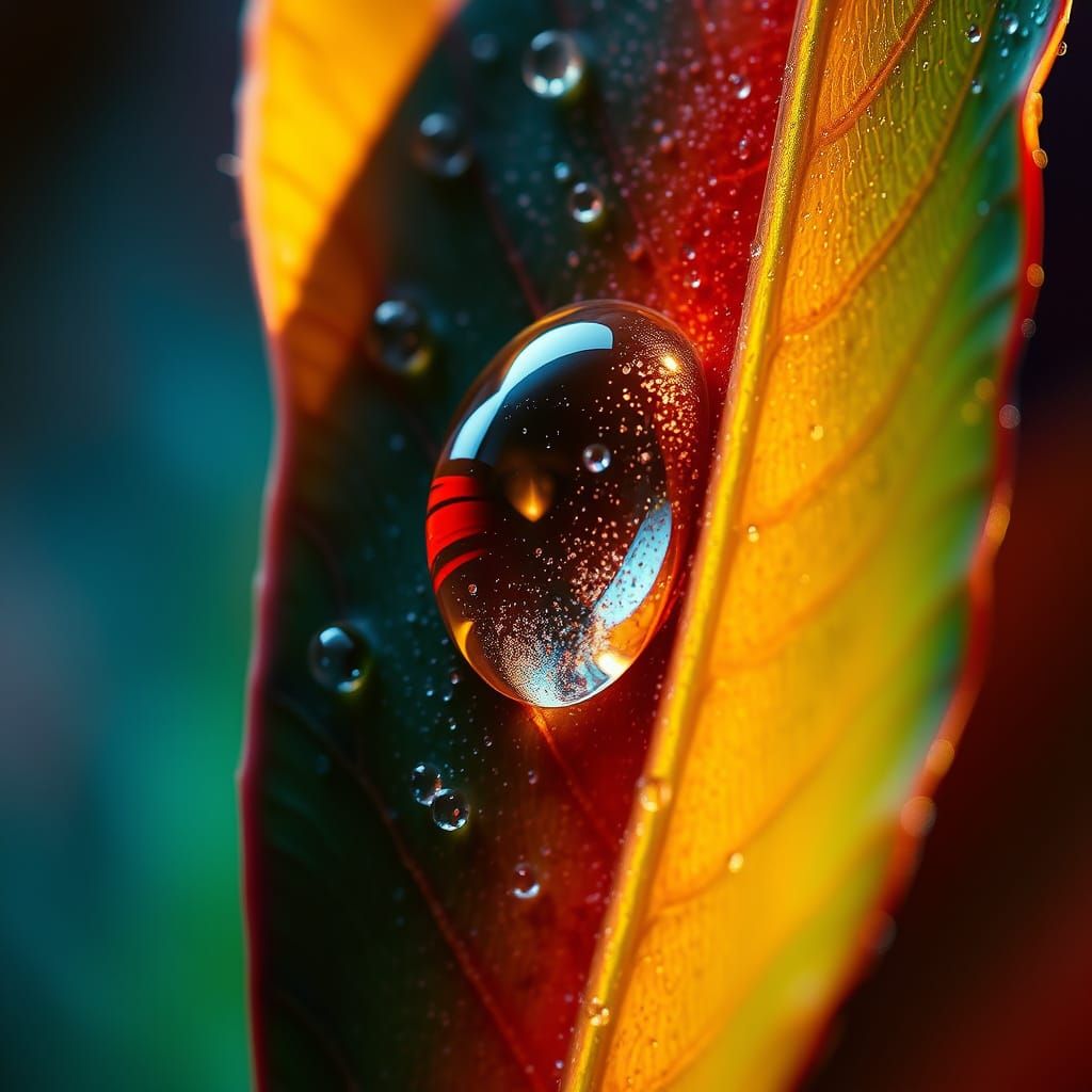 Hyperrealistic Dew-Kissed Leaf in Macro Detail