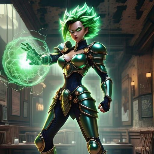 Confident Super Saiyan Warrior in Saiyan Armor with Electric...