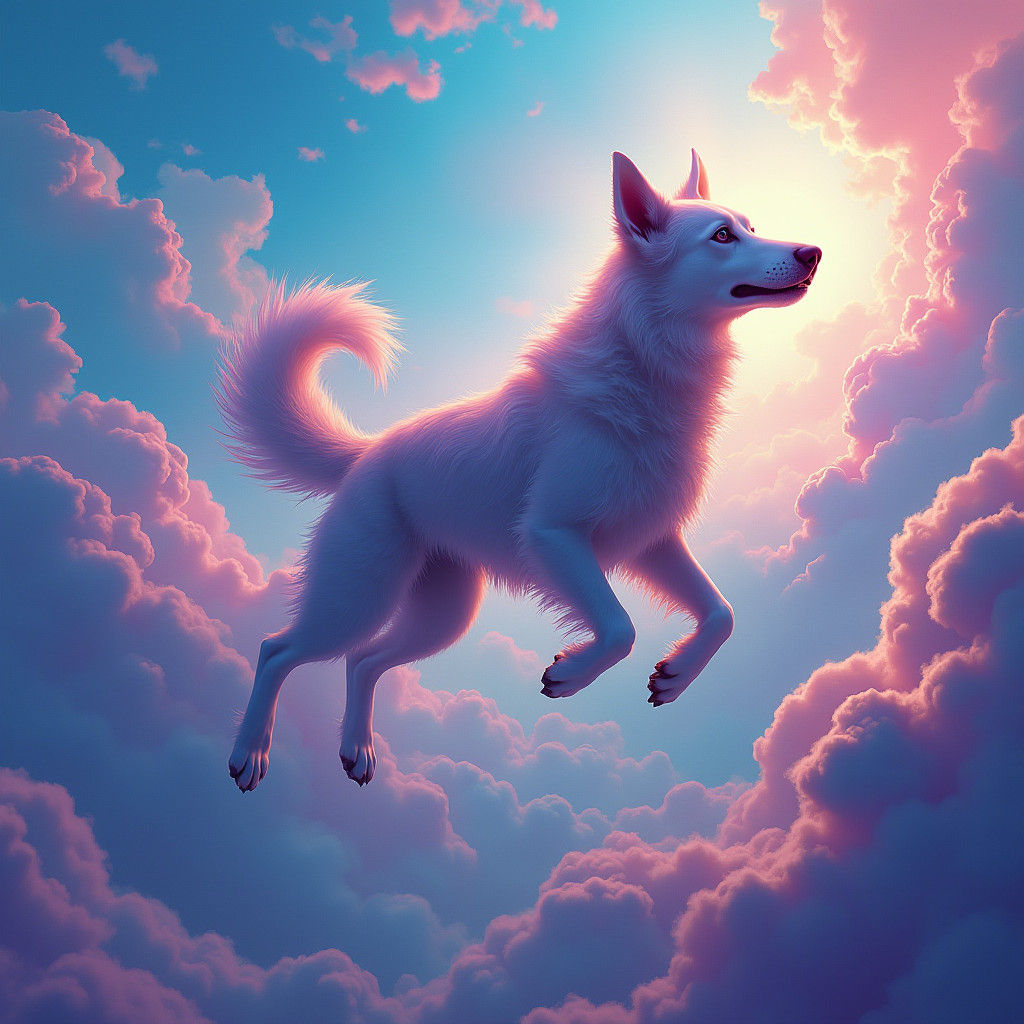 Dog Soaring Through Surreal Dreamscape in 8k