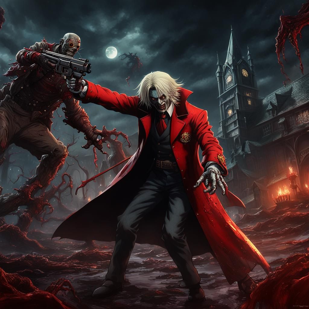 Alucard from Hellsing battles Zombie: Matte Painting