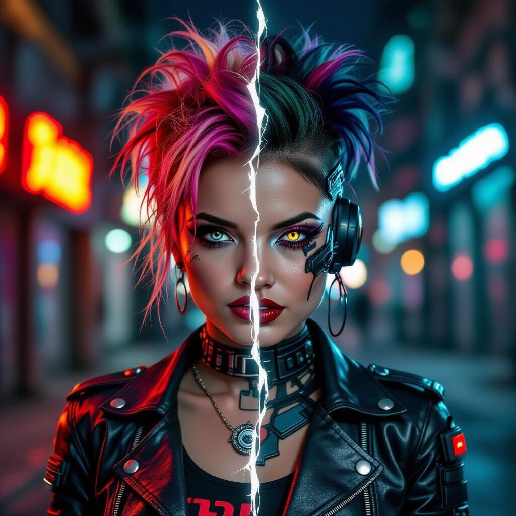 Split Portrait: Punk Rockabilly vs. Cyber-Operative