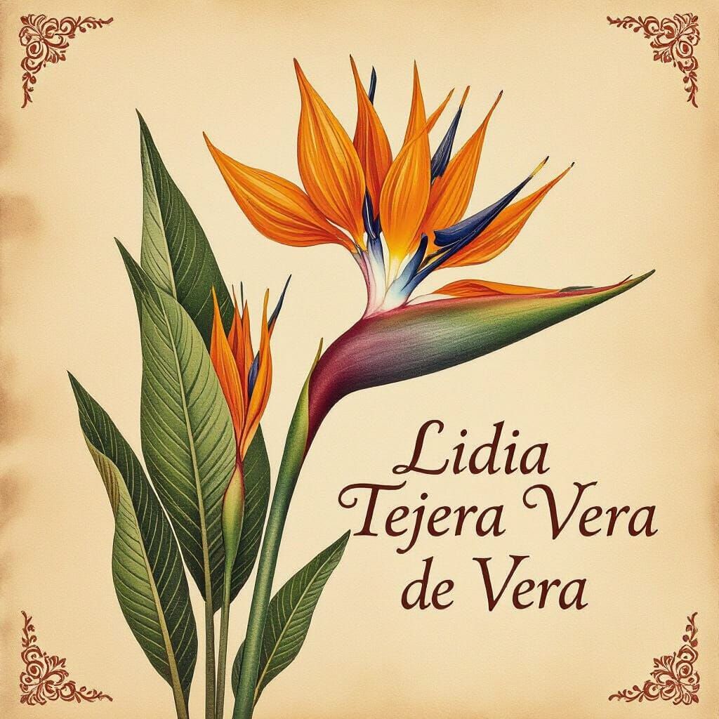 Ex Libris Bookplate for Lidia Tejera de Vera with Strelitzia...