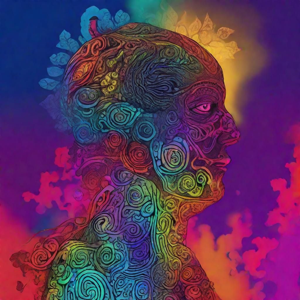 Psychedelic Chameleon Shaman Silhouette in Vivid Colors