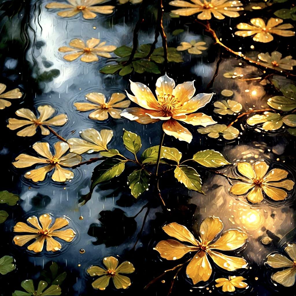 Lady of the Night Flower in Rainy Sunshine