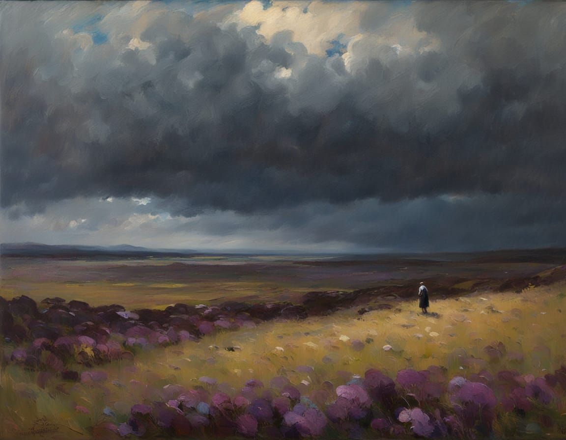 Stormy Sky Over Moor in Impressionist Style