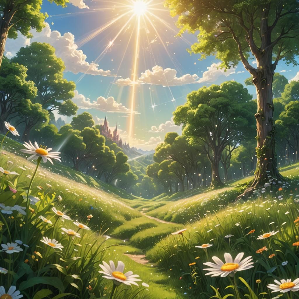 Sunny Meadow with Pixie Dust in Disney Amano Style