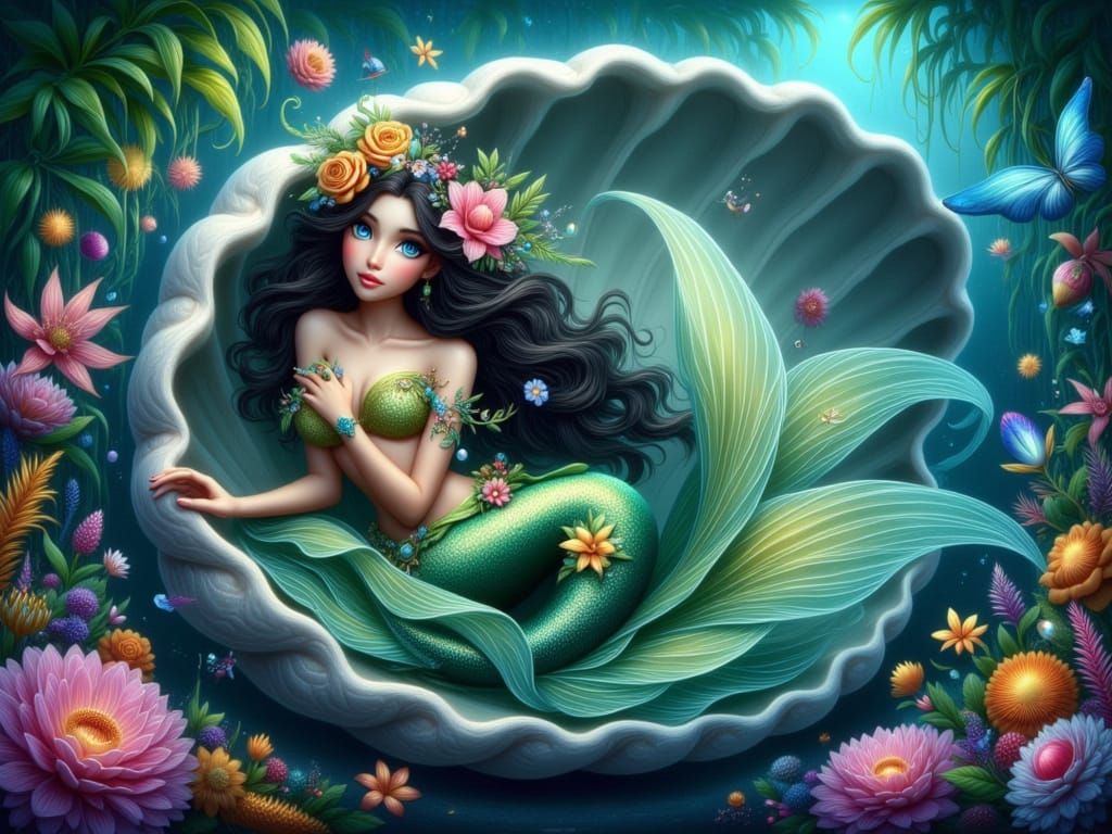 Elegant Mermaid in Enchanted Underwater Palace