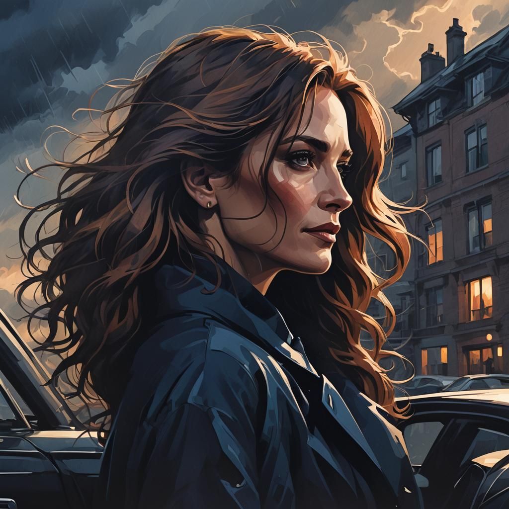 Silhouette Portrait in Stormy Twilight: Comic Book Style