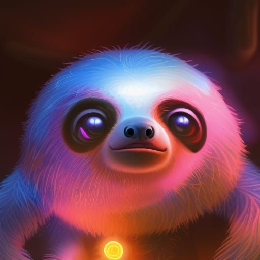 Adorable Neon Sloth in Bioluminescent Light