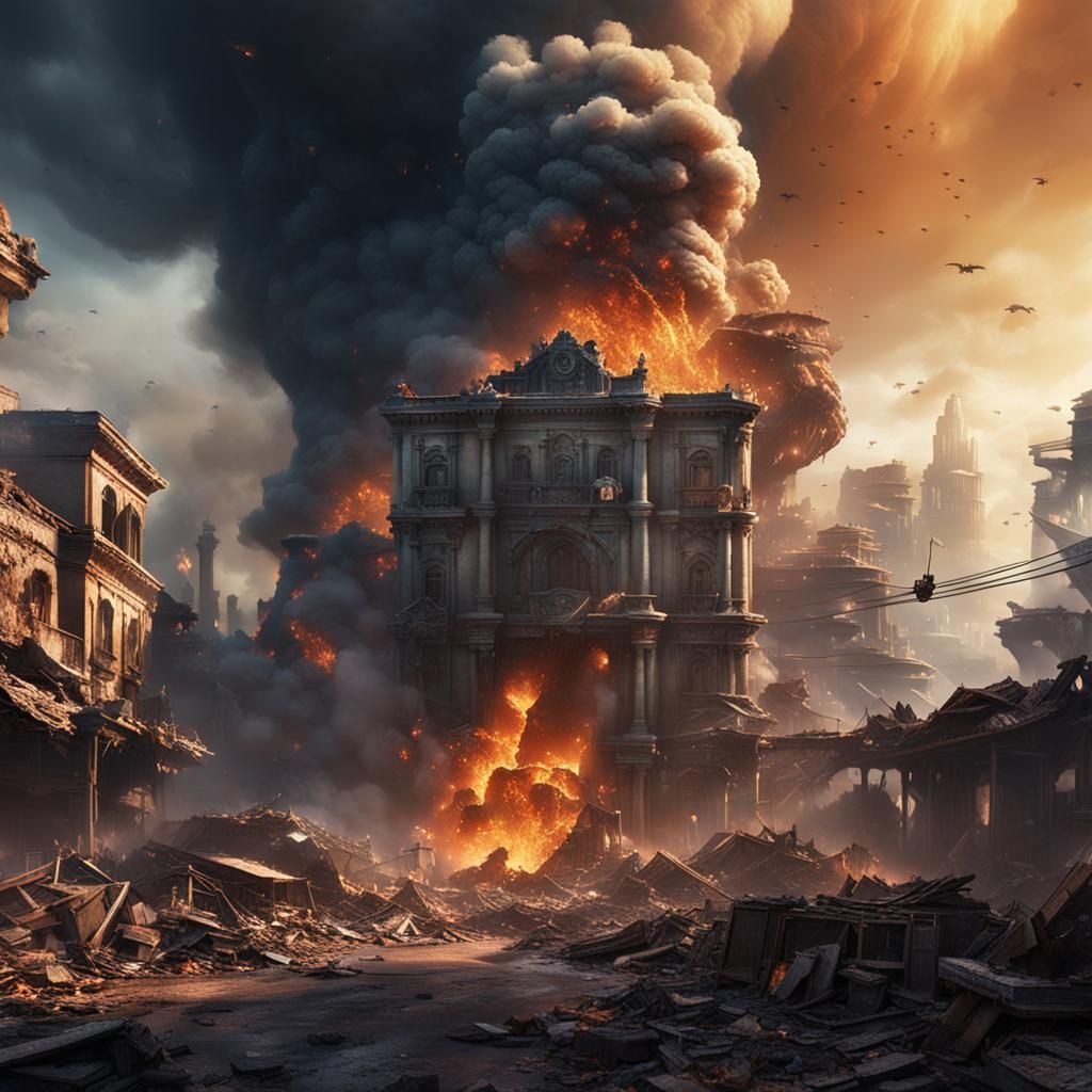 Apocalyptic Cityscape in Detailed Matte Painting Style