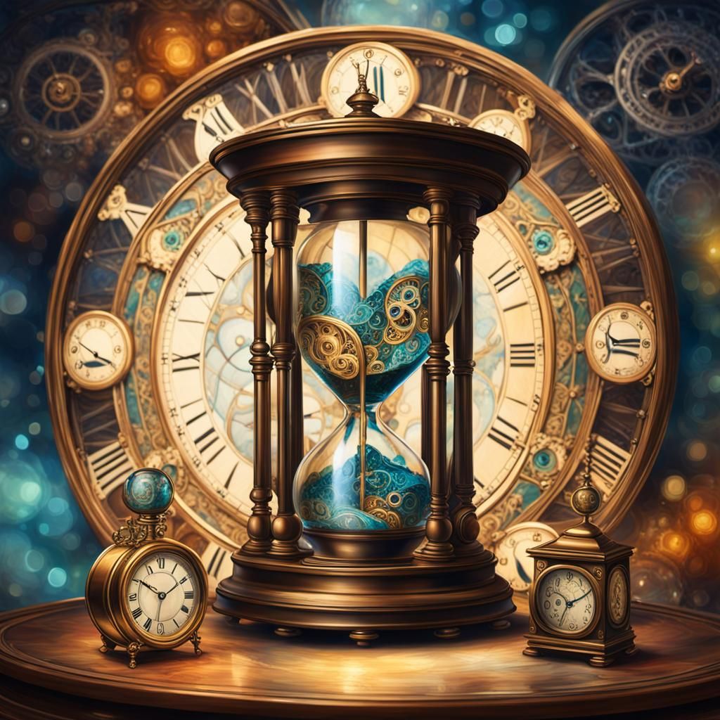 Steampunk Hourglass with Fractal Time Illusion