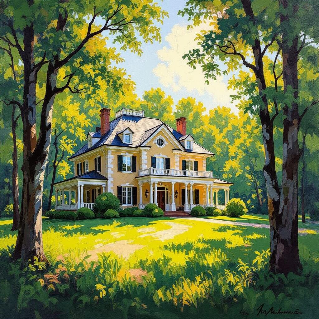Impressionist Mansion and Ranch in Forest Sunlight