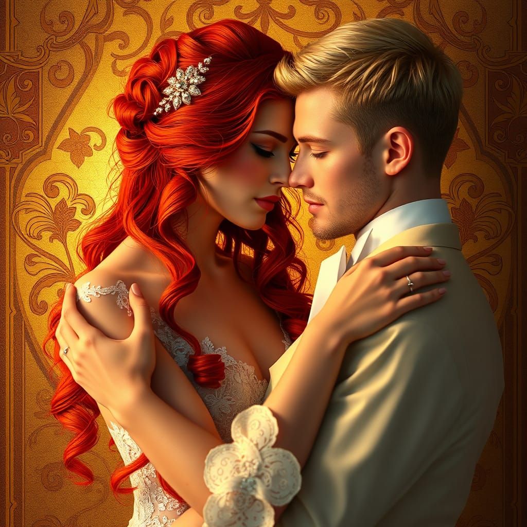 Art Nouveau Style Bride and Groom Portrait