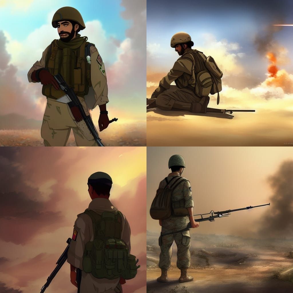 Iraqi Soldier in Anime Style, Ghibli-Inspired