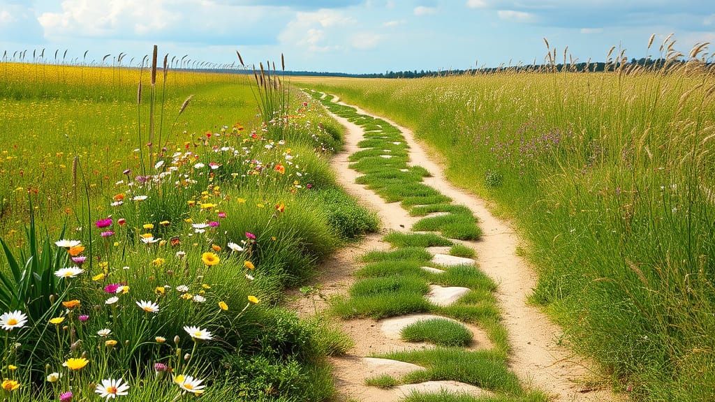 Pathway Through Wildflower Meadow for Tranquil Journey