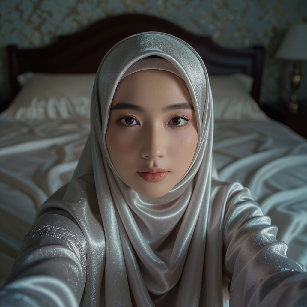 Korean Muslim Woman's Silk Hijab POV Selfie