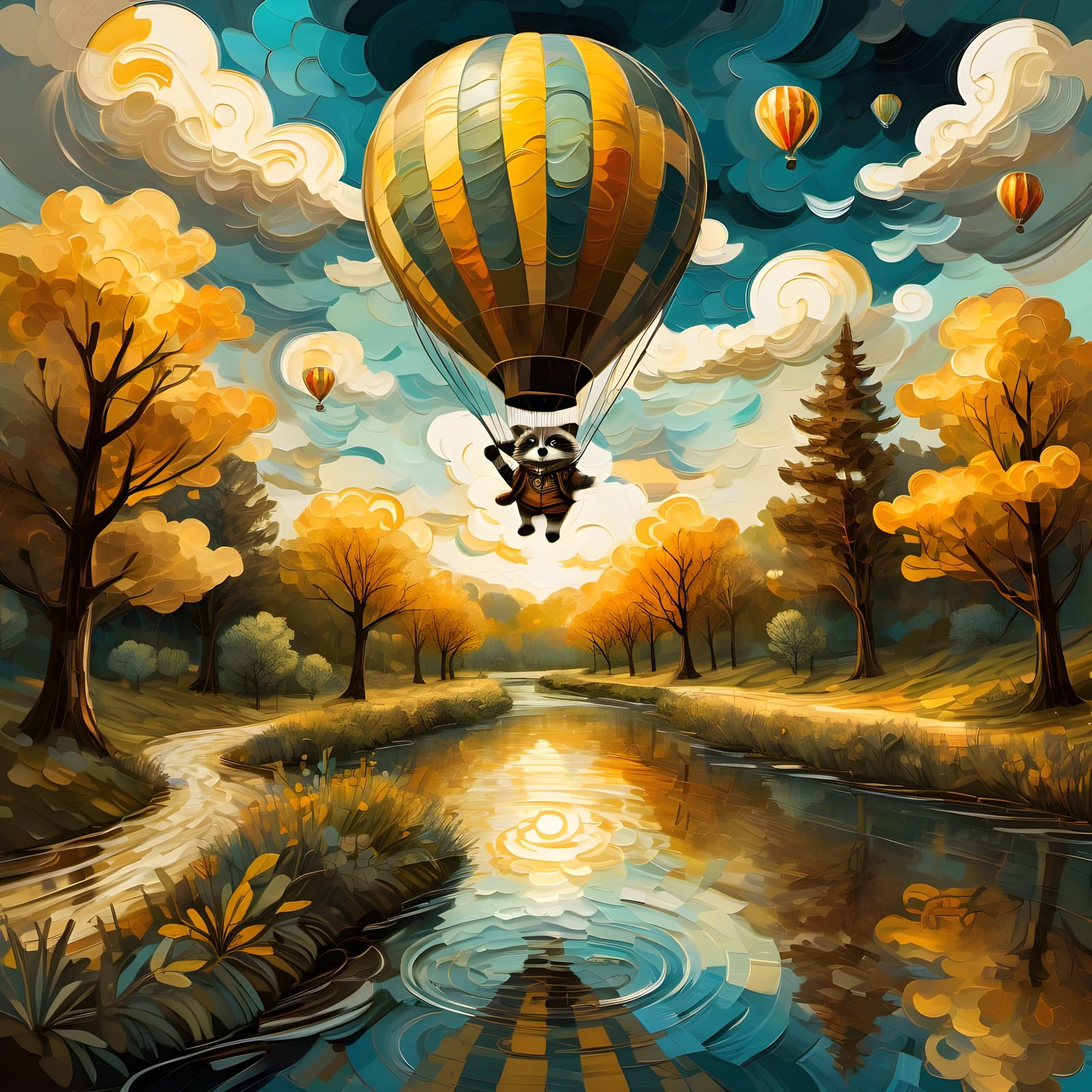 Raccoon's Hot Air Balloon Ride: Van Gogh Style