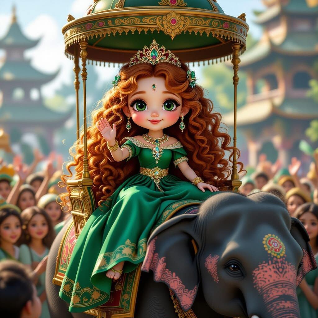 Empress on Elephant Sedan Chair Waving to Subjects